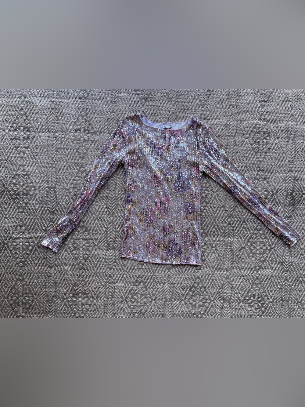 Intimately Free People Floral Sequin‎ Long Sleeve Top Pink Purple XSmall